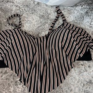 TORRID SZ 4 MULTI METALLIC STRIPE WIRELESS FLOUNCE BIKINI TOP